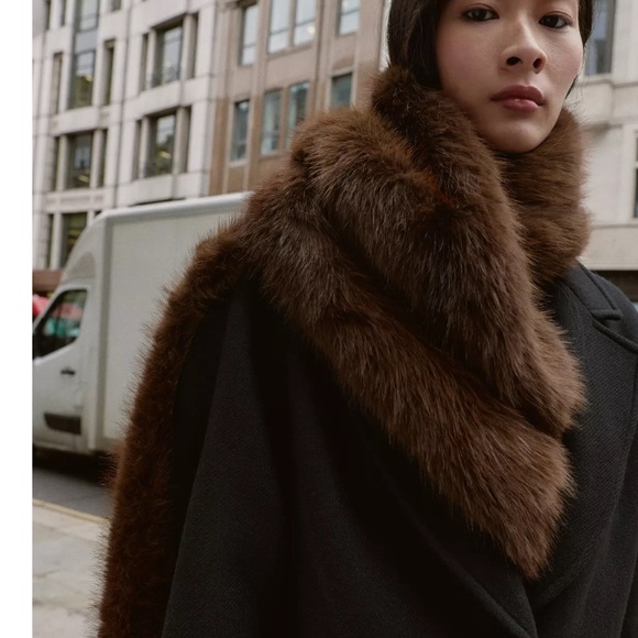 ZARA FAUX FUR FRINGED SCARF - Picture 4 of 14